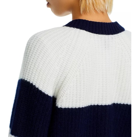 Luxurious 100% Cashmere Rugby Stripe Shaker Stitch Cardigan By Aqua in Navy / Iv - Picture 5 of 5